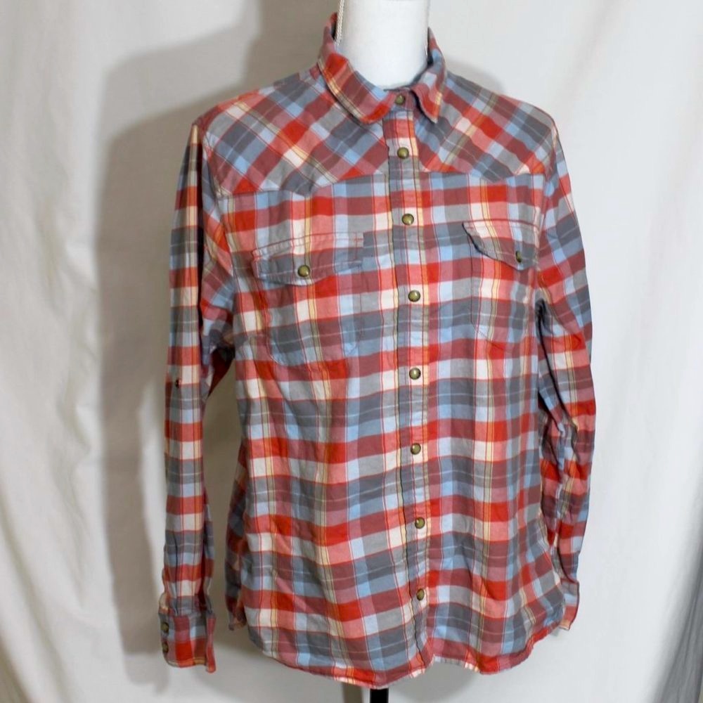 JACHS GIRLFRIEND Pink & Gray Plaid Flannel Button Front Shirt Medium Snap Button